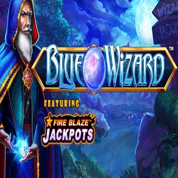 Blue Wizard Fire Blaze Jackpots casino game by Rarestone Gaming – featured logo at Boomzino Casino